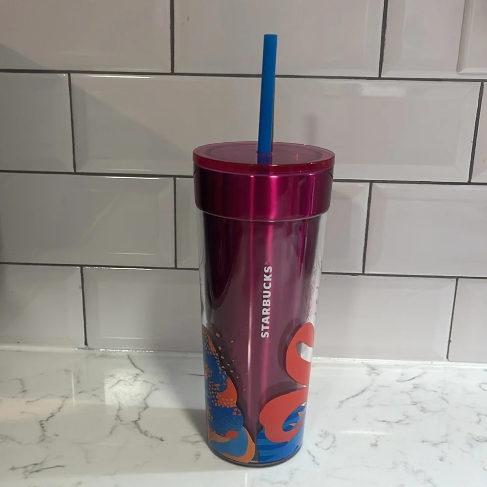 Starbucks | New metal insulated plastic 16oz cup Peony abstract